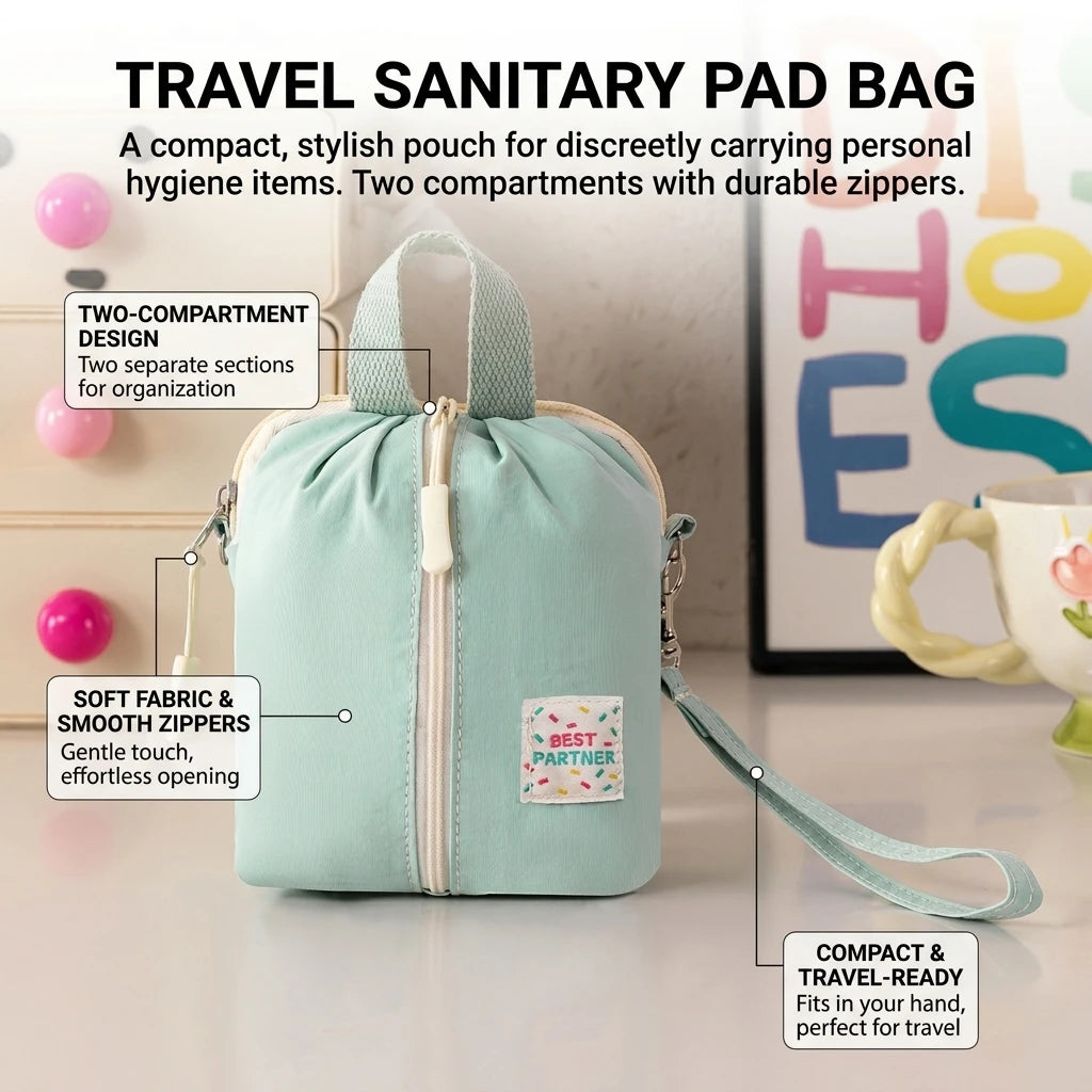 Macaron Color Sanitary Pad Pouch Portable Travel Cosmetic Bag with Waterproof Fabric Peaceful Pleasures Health and Wellness