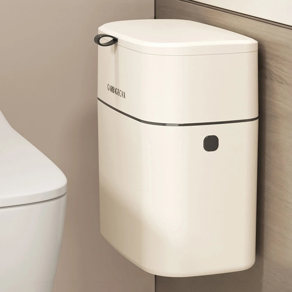 Wall Mounted Trash Bin for Kitchen, No Drill Adhesive, 8L Large Capacity, Narrow Space Design with Lid, Modern Home Peaceful Pleasures Health and Wellness