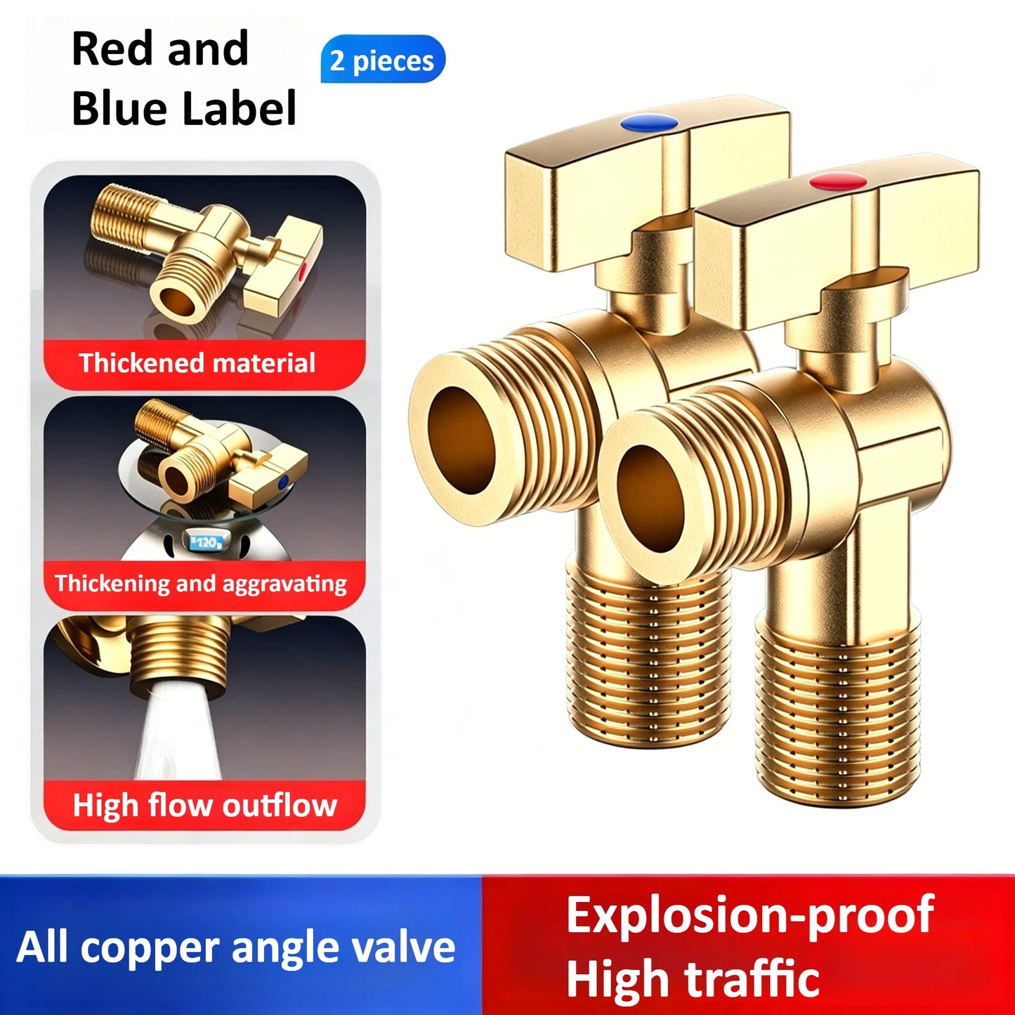 Brass G1/2" Stop Valve with Handle – Hot & Cold Water