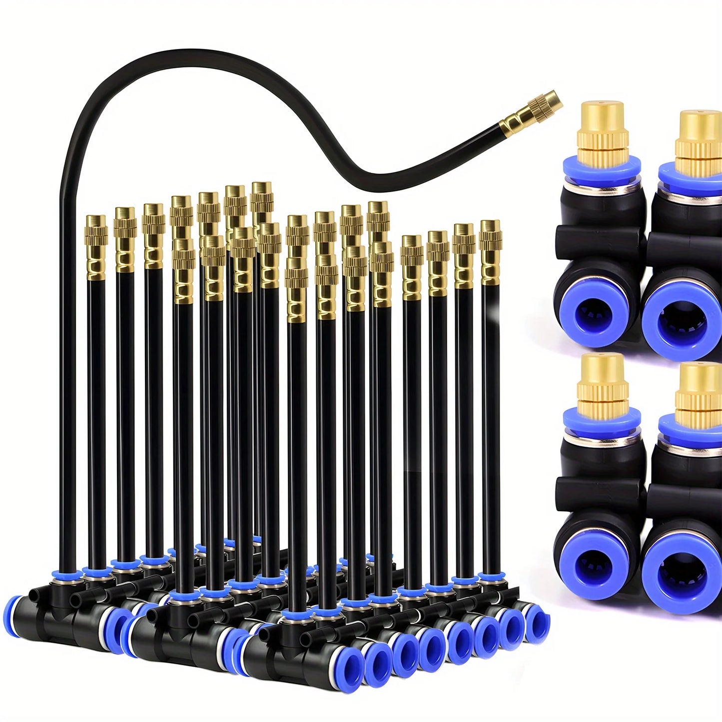 5PC Adjustable Brass Misting Nozzle with Tee Quick Connector for OD-8mm OD-12mmPE Hose Sprayer Garden Plants Atomizing Sprinkler Peaceful Pleasures Health and Wellness