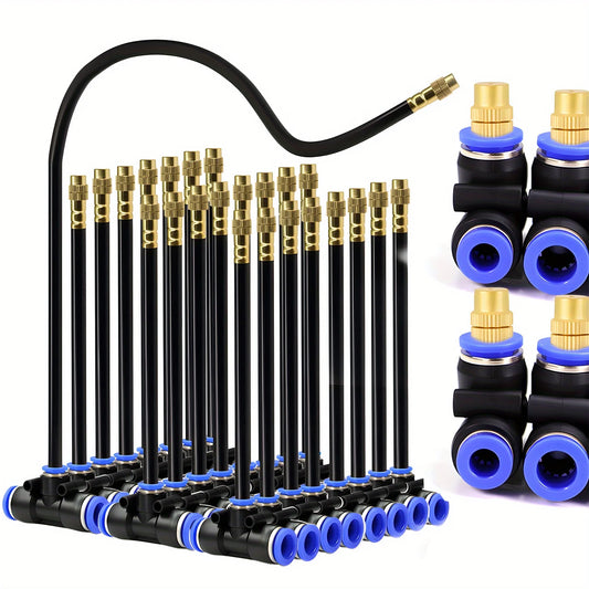 5PC Adjustable Brass Misting Nozzle with Tee Quick Connector for OD-8mm OD-12mmPE Hose Sprayer Garden Plants Atomizing Sprinkler Peaceful Pleasures Health and Wellness