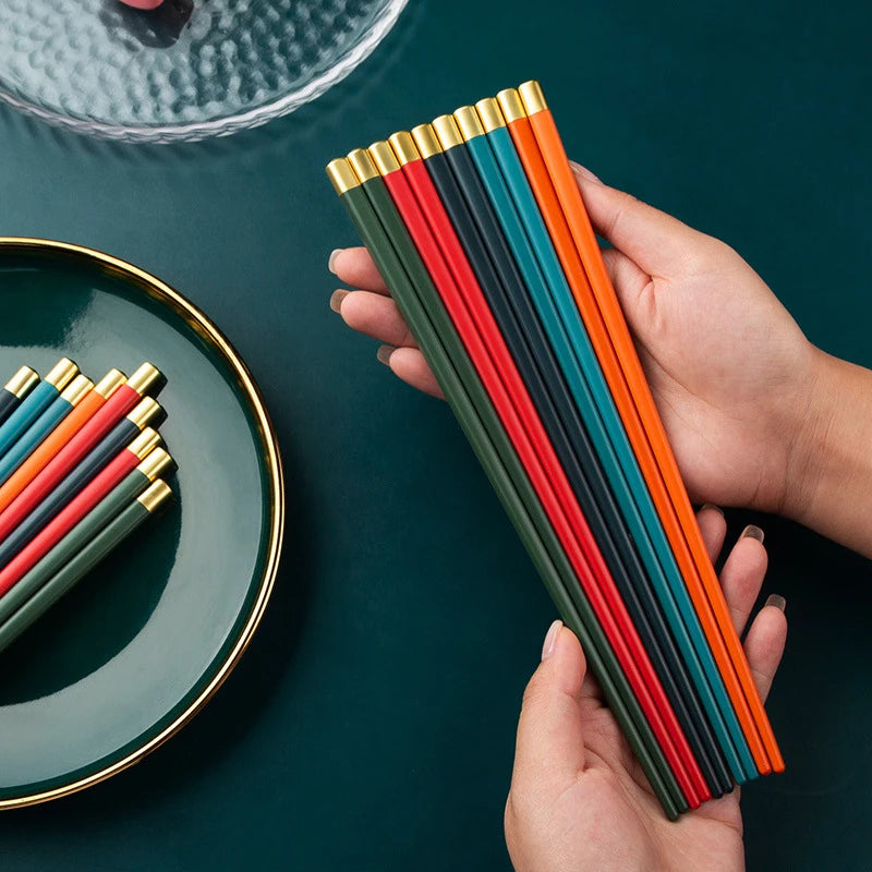 5 Pairs different color Chopsticks Chinese Chopsticks Food Grade Plastic Stick Non-slip Reusable Chopsticks for Sushi Tableware Peaceful Pleasures Health and Wellness