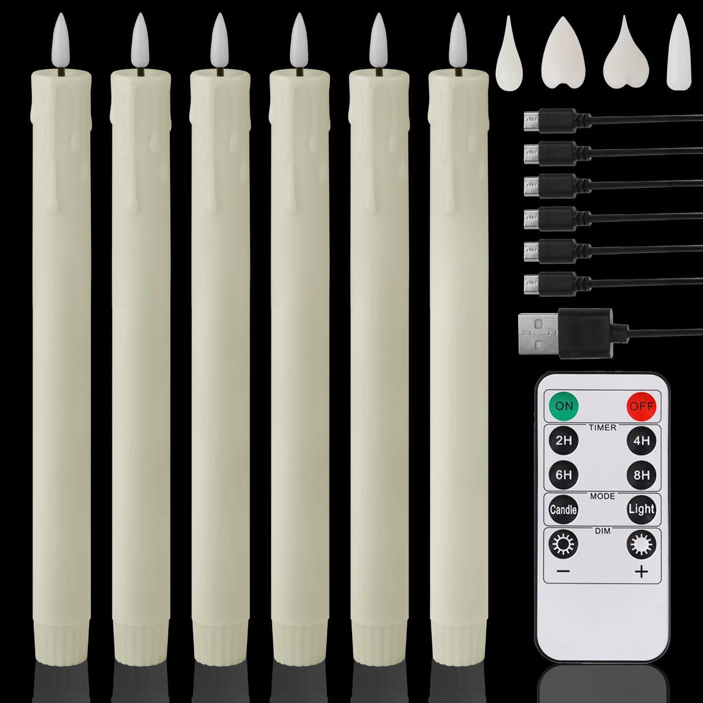 Pack of 6/12/24pc LED Flameless Flickering Taper Candles with Remote Ivory Candlesticks for Xmas Wedding Fireplace Decoration Peaceful Pleasures Health and Wellness 6pc Ivory B