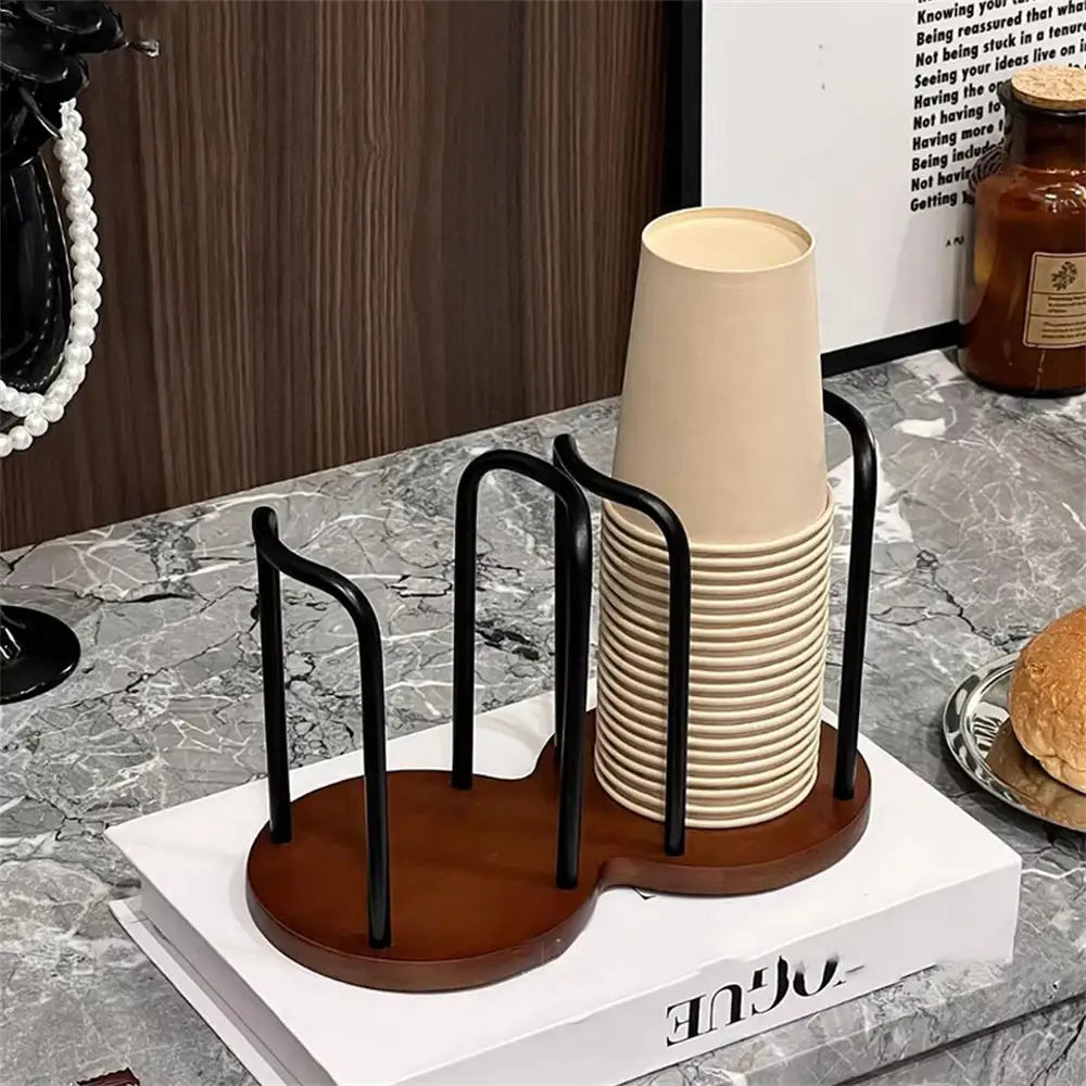 Bamboo & Aluminum Desktop Cup Holder for Coffee & Tea