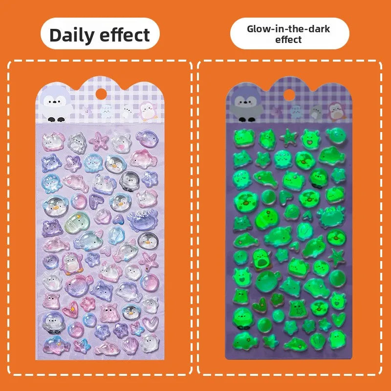 Luminous 3D Embossed Cartoon Stickers | Japanese Kawaii Decals