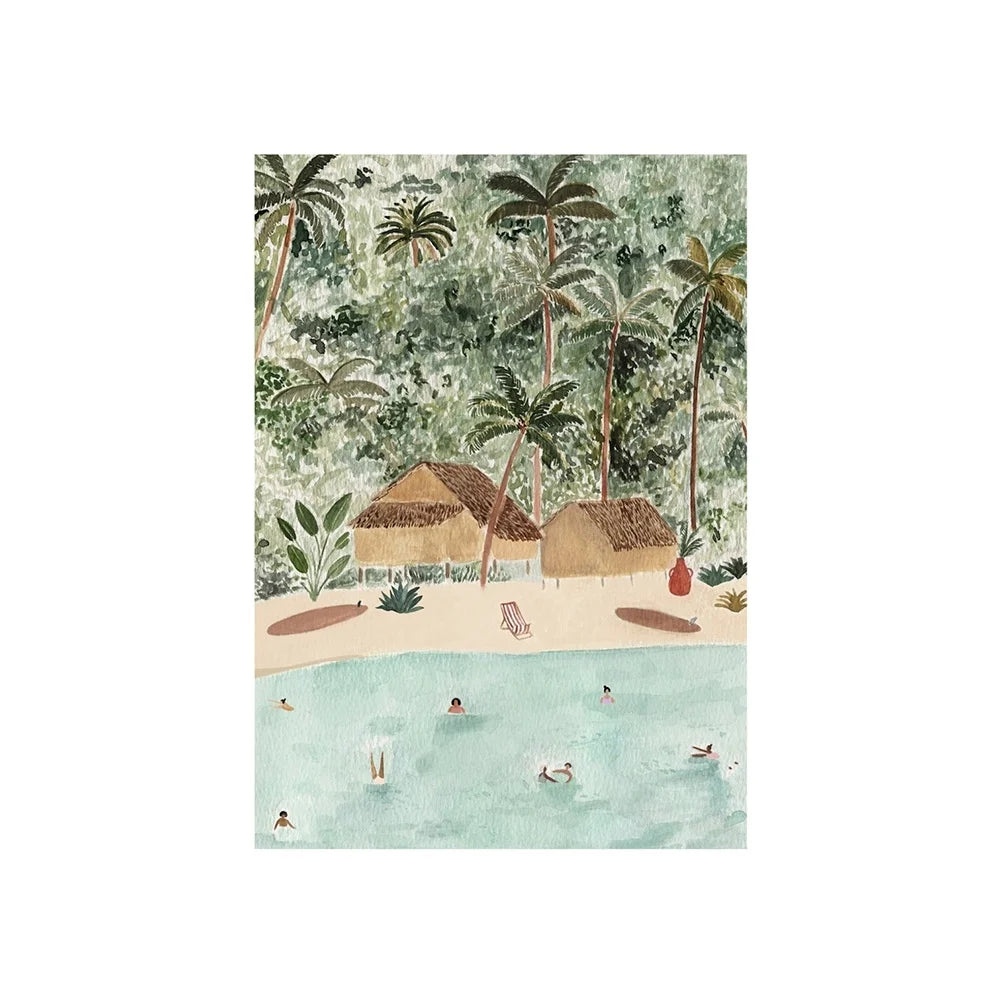 Tropical Beach Pool Canvas Wall Art Print | Unframed Poster