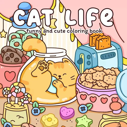 CAT LIFE Bold-easy Patterns Coloring Book Adults Cute Drawing Perfect Peaceful Pleasures Health and Wellness WHITE