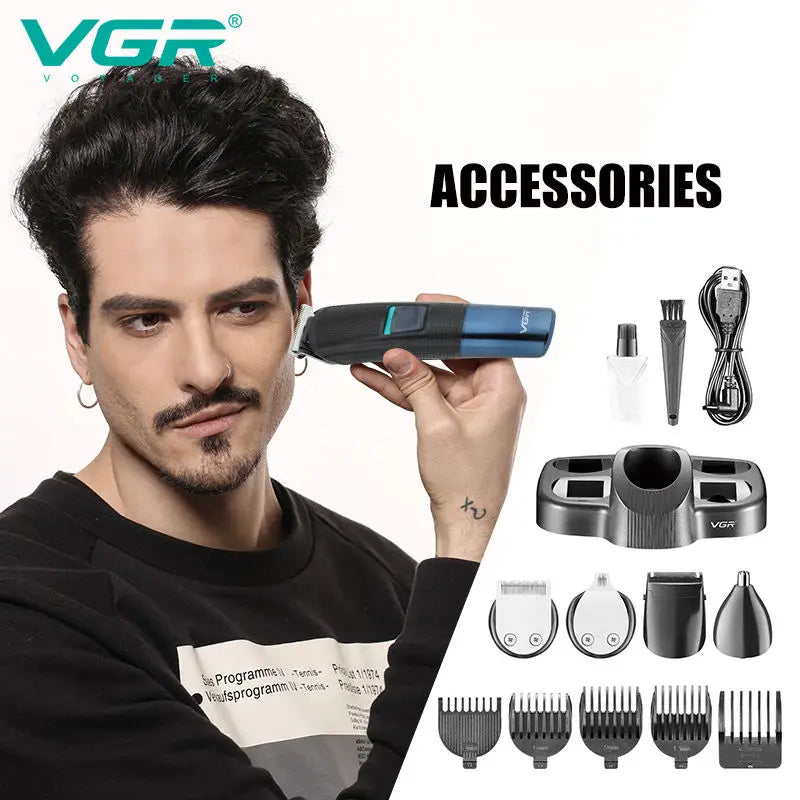 VGR 108 New Multi-functional Hair Clipper 5-in-1 Rechargeable Shaving Nose Sideburns Electric Trimmer For Men USB Multi functio Peaceful Pleasures Health and Wellness