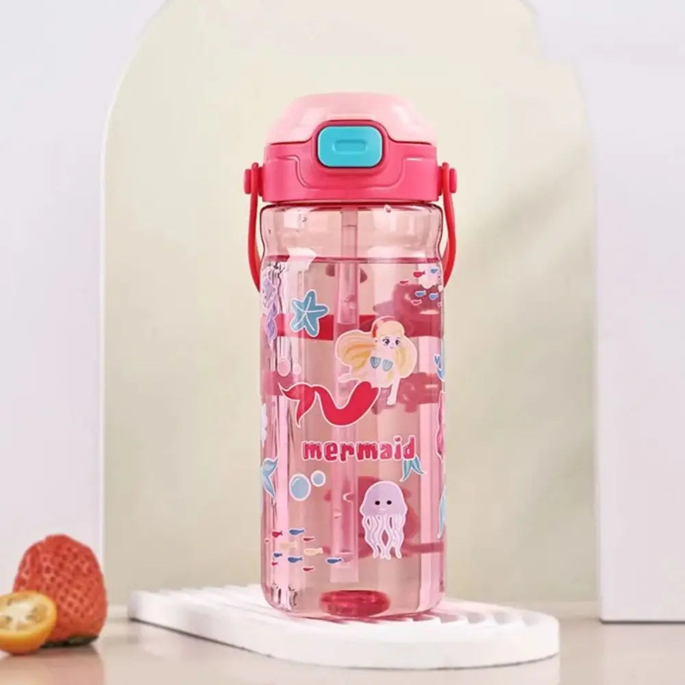 550ml Kids Cartoon Straw Water Bottle with Handle | BPA-Free
