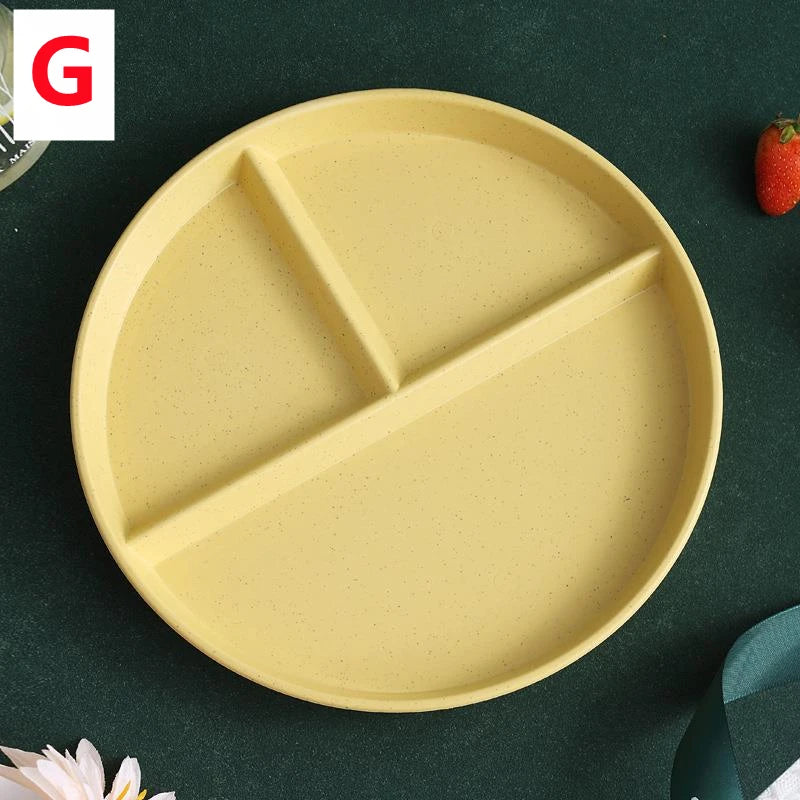 Three-Grid Eco-Friendly Wheat Straw Divided Plate Fruit Salad Food Tray Dinner Plate Compartment Plate Kitchen Dinnerware Plates Peaceful Pleasures Health and Wellness G 22cm