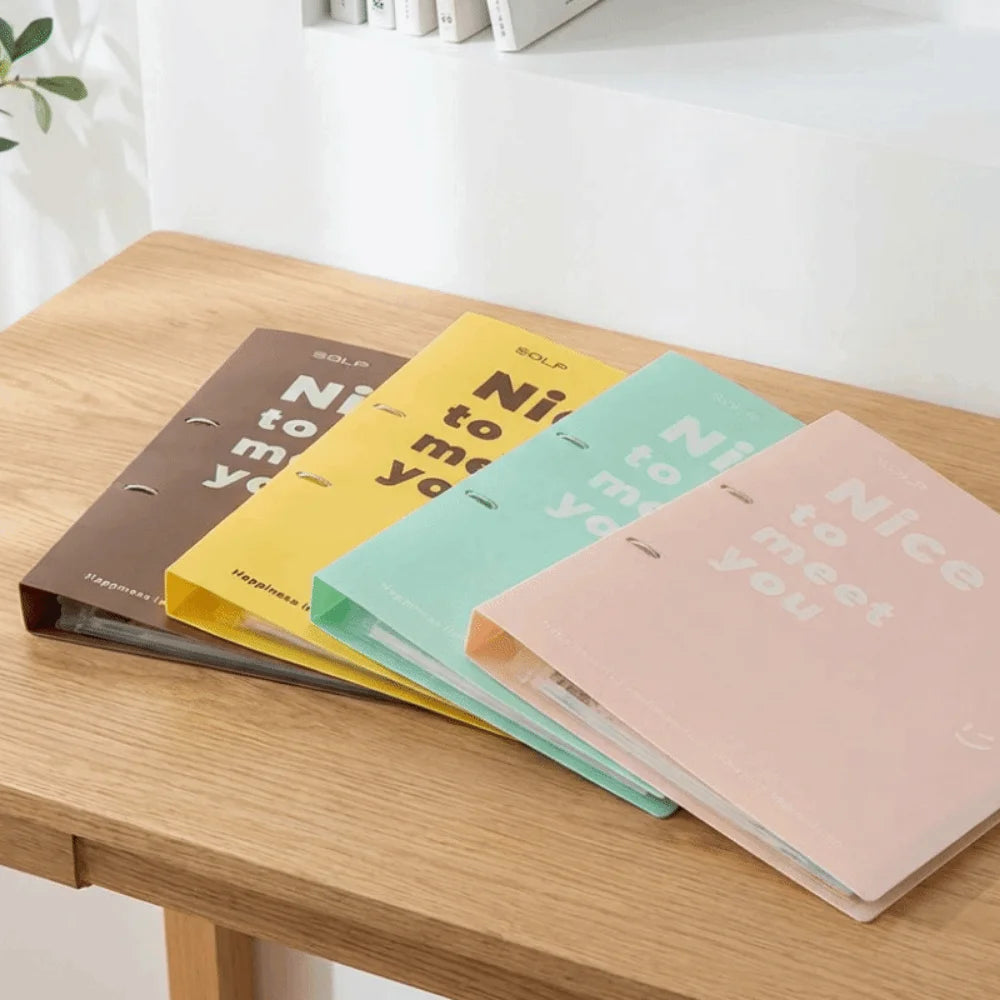 PP Loose Leaf File Bag Set Detachable Waterproof 2 Hole Binder Folders Large Capacity Test Paper Storage Clip School Supplies Peaceful Pleasures Health and Wellness