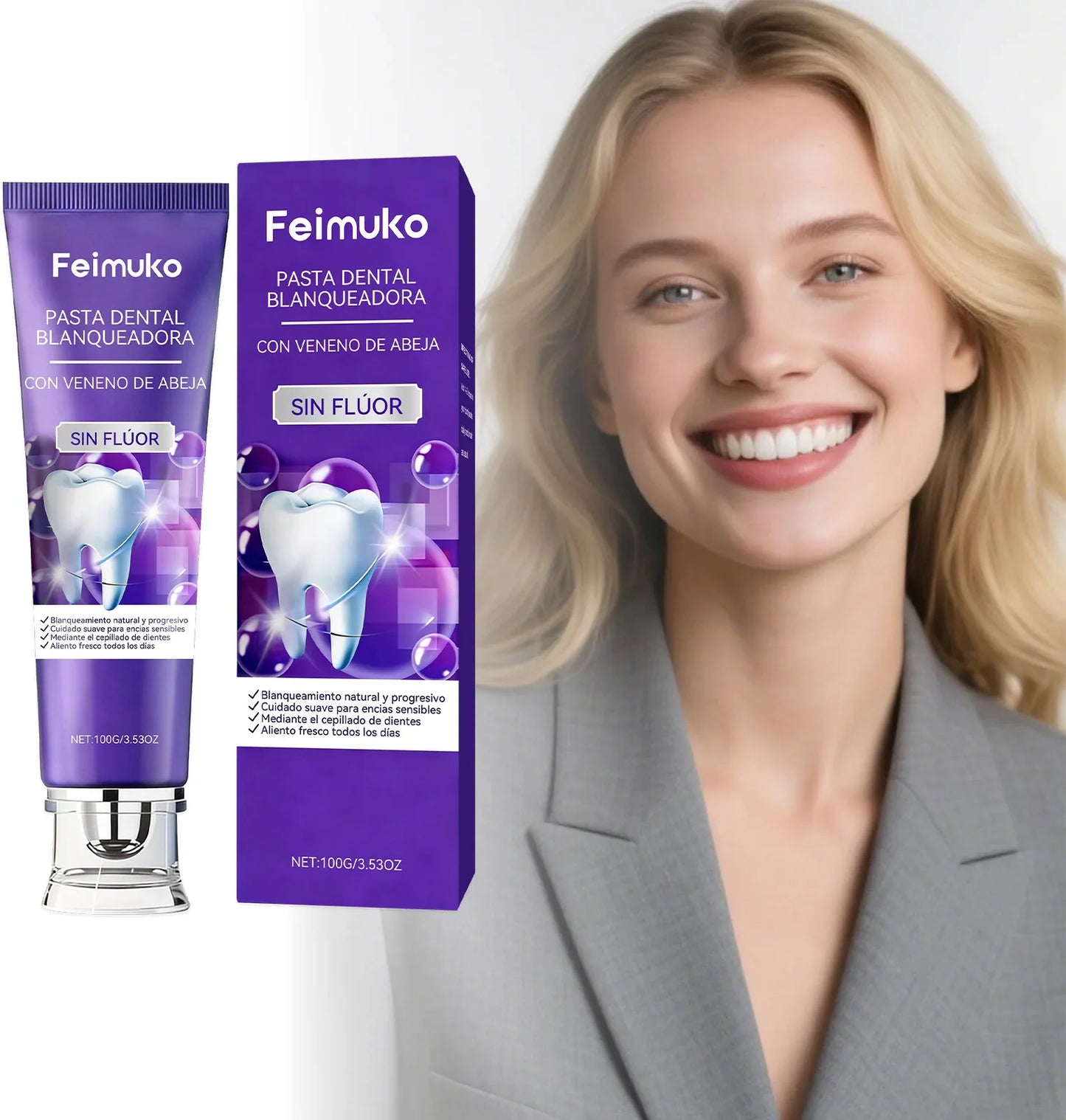 FEIMUKO Purple Whitening Toothpaste – Bee Venom & Enamel Care