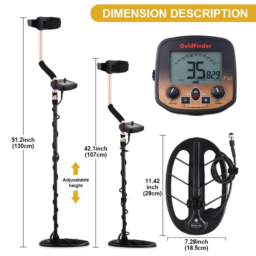 FS2 Underground Metal Detector High Sensitivity 11'' and 5'' Coils Treasure Finder Precise Locator Metal Detector Professional Peaceful Pleasures Health and Wellness