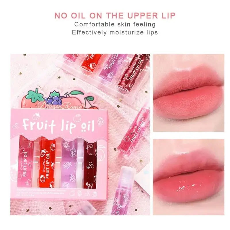 4-Pack Roll-On Fruit Lip Oil – Hydrating & Moisturizing Gloss Set
