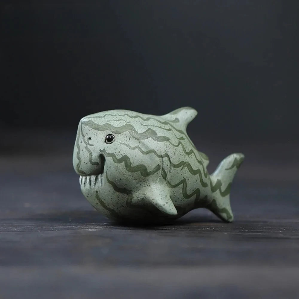 Watermelon Shark Handmade Tea Table Ornament Purple Clay Tea Pet Premium Accessory Shark Watermelon Sculpture Tea Ceremony Craft Peaceful Pleasures Health and Wellness