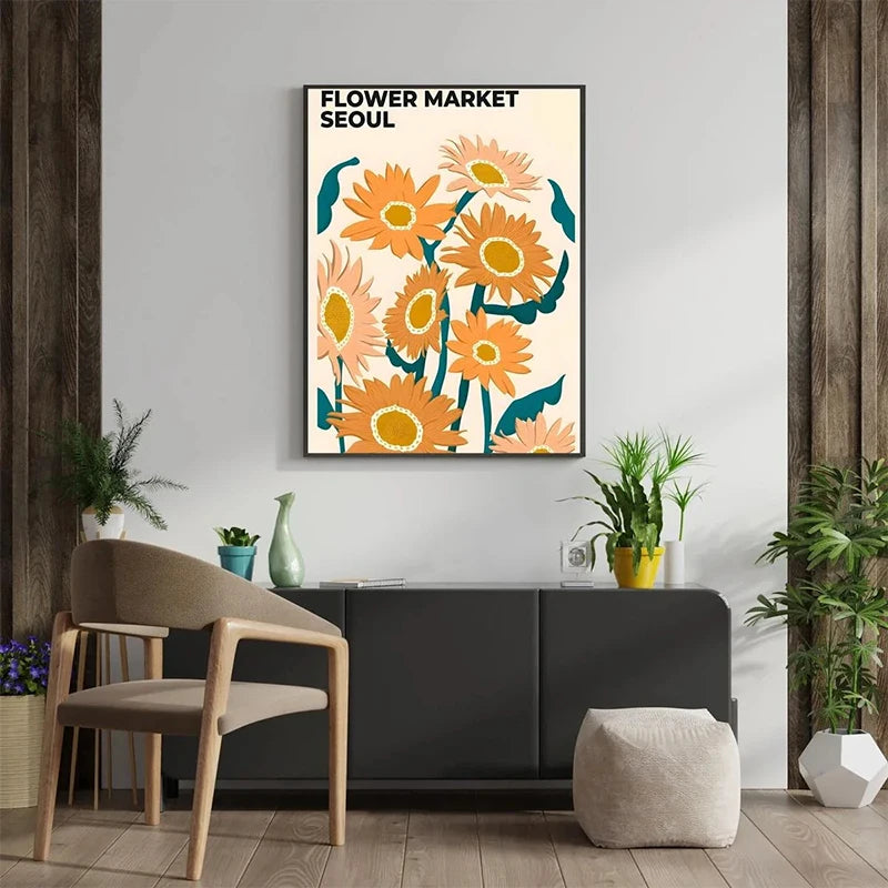 Flower Market Paris New York City Name Poster Print Abstract Plant Wall Art Canvas Painting Picture Living Room Home Decoration Peaceful Pleasures Health and Wellness