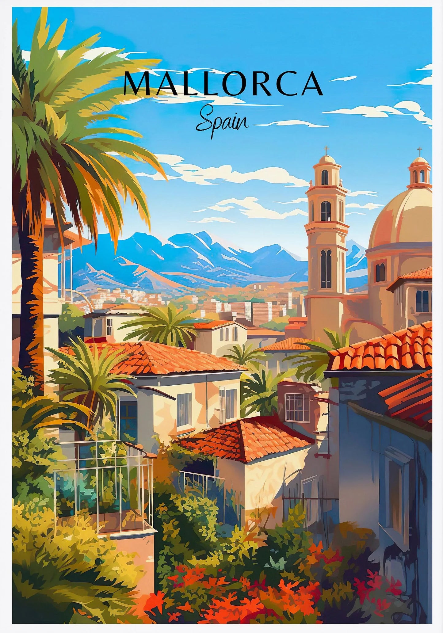 Spain Travel Poster Canvas Print | Barcelona Madrid Granada Wall Art