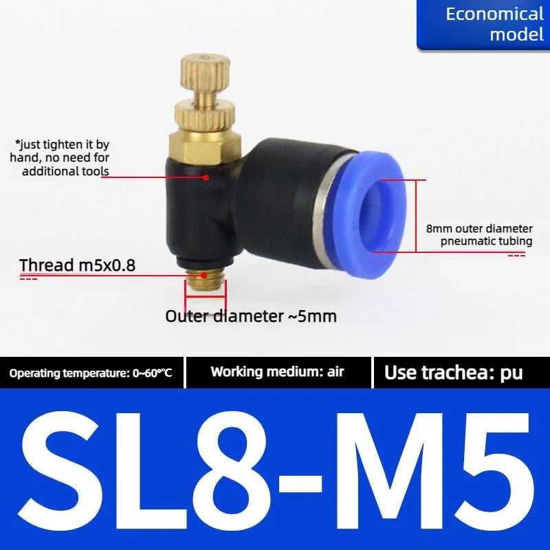 Quick Connect Pneumatic Air Speed Throttle Valve SL 4–12mm