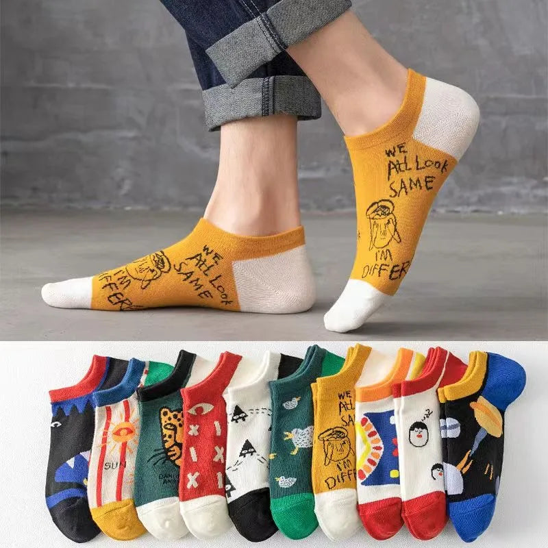 10 Pairs Of Casual Trend Ankle Socks For Men And Women, Comfortable, Breathable And Cute Cartoon Summer Couple Boat Socks Peaceful Pleasures Health and Wellness 10 Pairs Mix Colors One Size