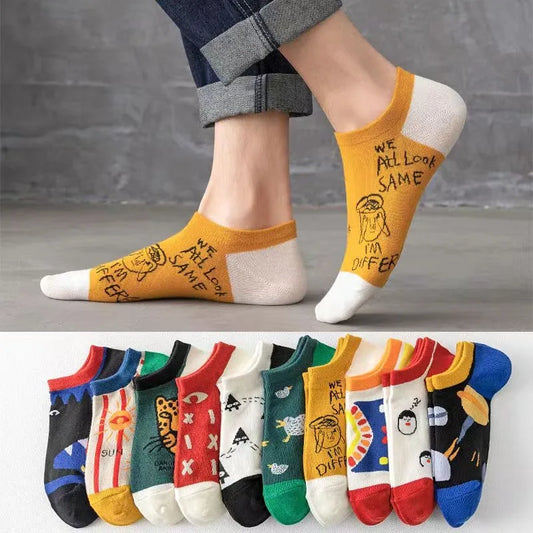 10 Pairs Of Casual Trend Ankle Socks For Men And Women, Comfortable, Breathable And Cute Cartoon Summer Couple Boat Socks Peaceful Pleasures Health and Wellness 10 Pairs Mix Colors One Size
