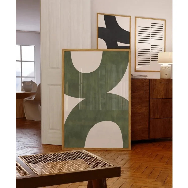 Mid-century Green Organic Lines Modern Minimalist Printable Wall Art Green and Beige Tones Printable Wall Art Painting Unframed Peaceful Pleasures Health and Wellness