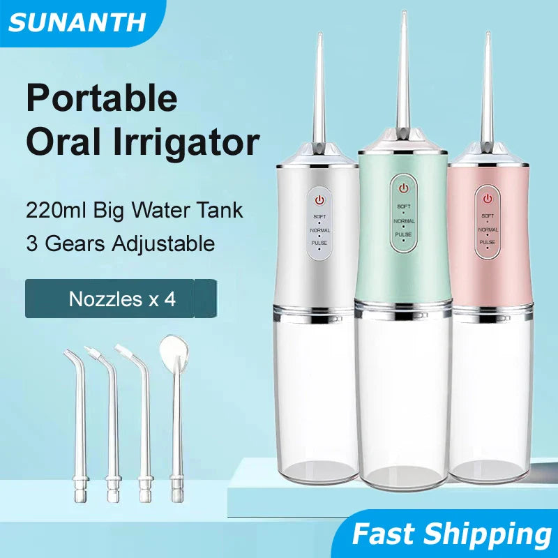 XMSJ Portable Water Flosser Oral Irrigator – 3 Modes, 4 Nozzles