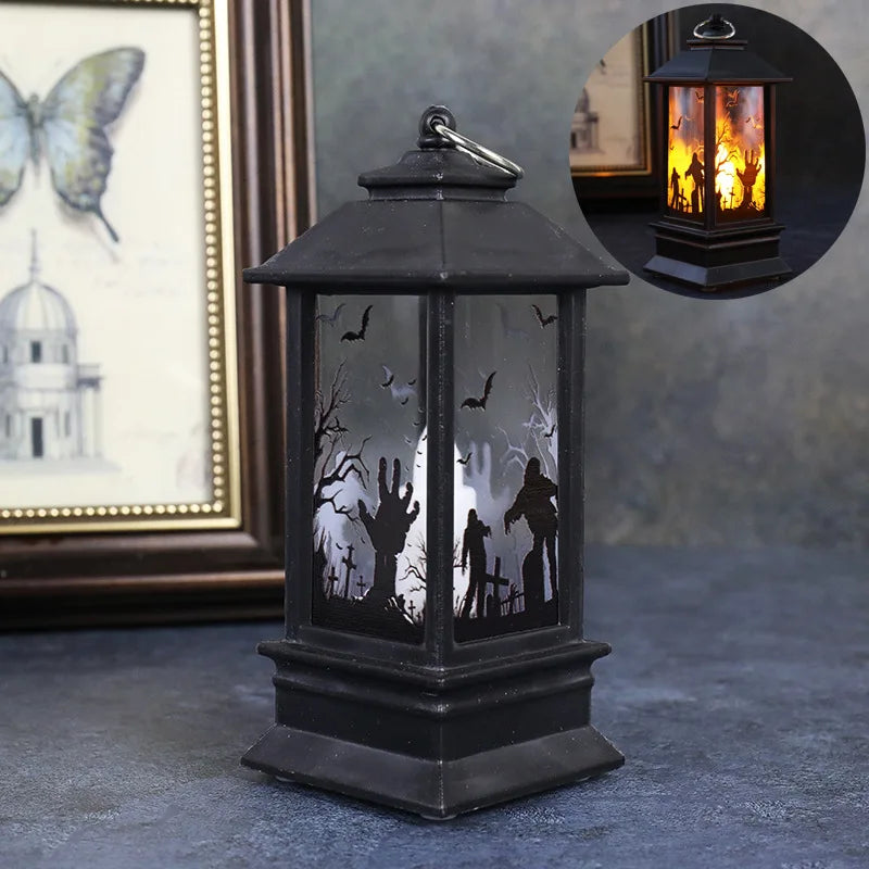 Halloween Pumpkin Castle Decorative Lamp Simulated Flame LED Light Small Hand Lantern For Holiday Outdoor Bar Garden Decoration Peaceful Pleasures Health and Wellness Ghost Hand Light S Other