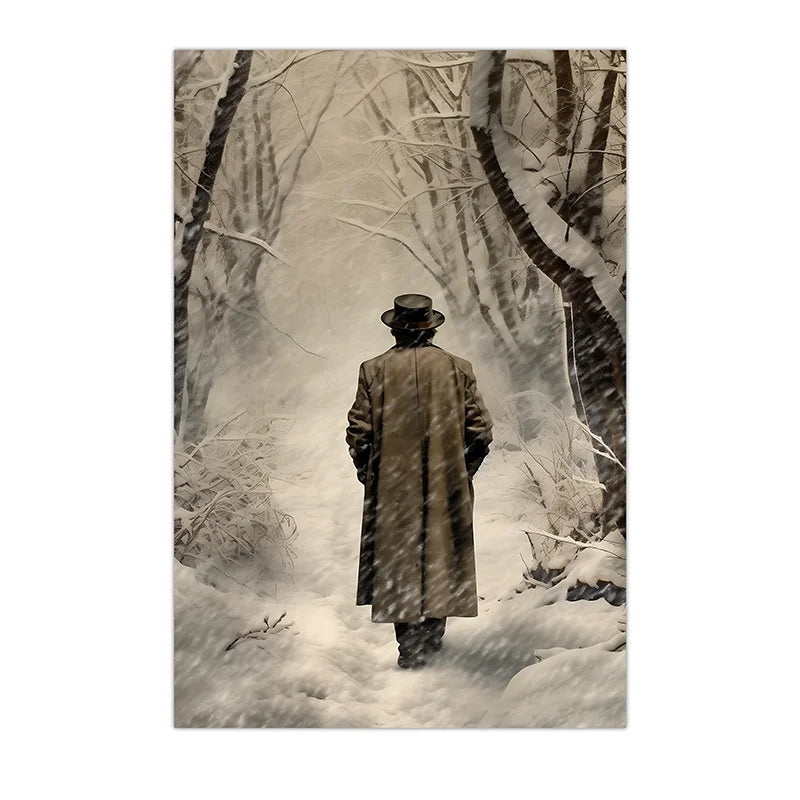 Winter PlantWall Art, Watercolor Walking Man Canvas Painting, Nordic Snowy Landscape Poster Print for Bedroom Living Room Décor Peaceful Pleasures Health and Wellness 01 40x50cm No Frame China Mainland