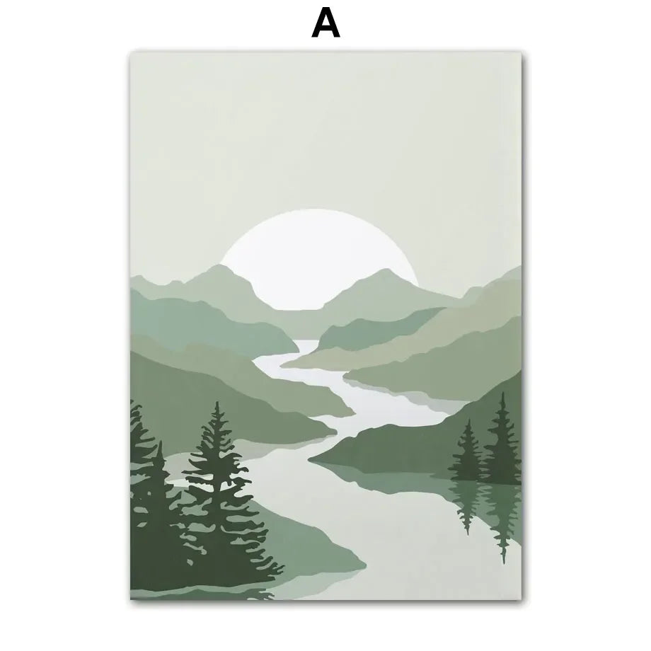 Sun Moon Abstract Landscape Canvas Wall Art Print | Unframed