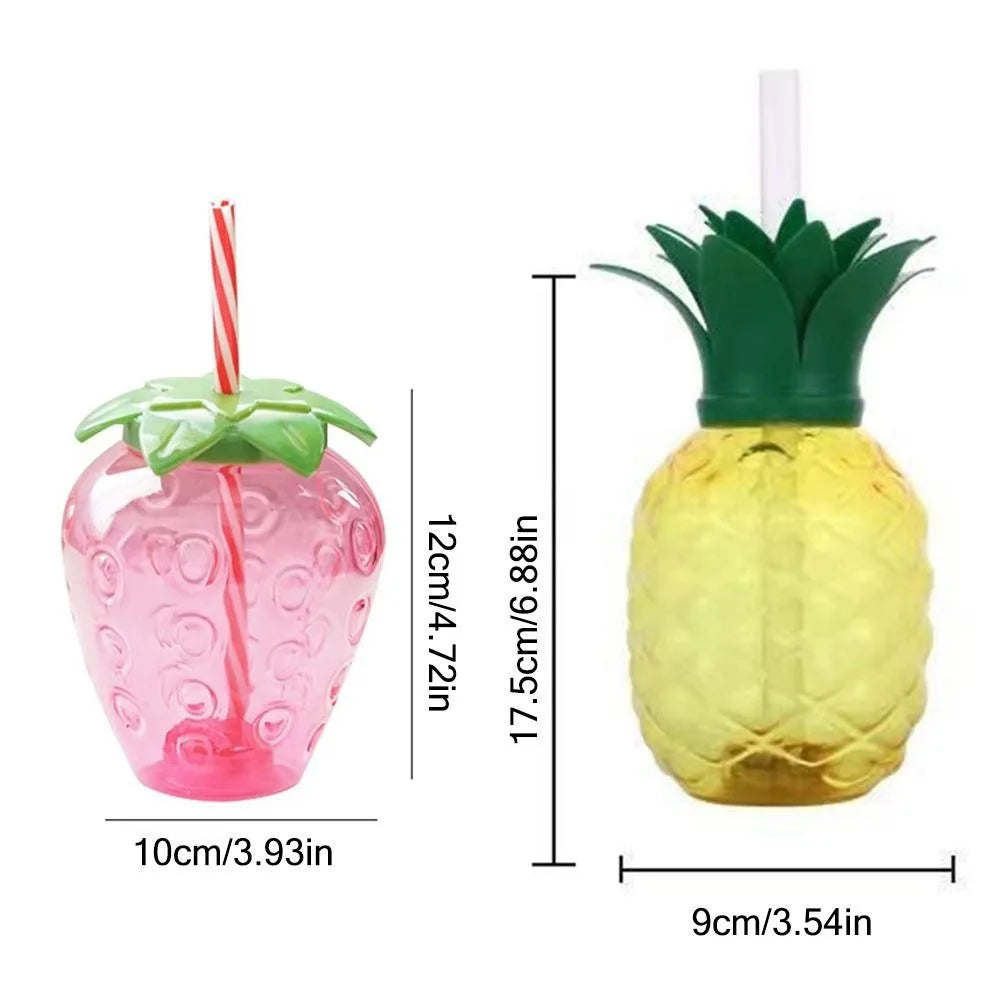 Lovely Cartoon Fruit Straw Cup Strawberry Pineapple Food Grade Plastic Drinkware Tea Milk Juice Multicolor Fruit Cup Summer Peaceful Pleasures Health and Wellness