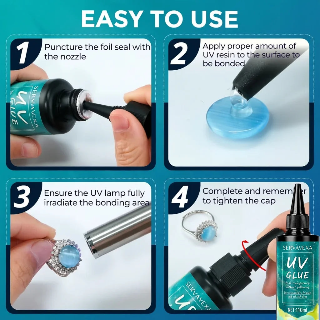 UV Resin Kit – Crystal Clear Fast-Cure Glue with UV Lamp & Brush