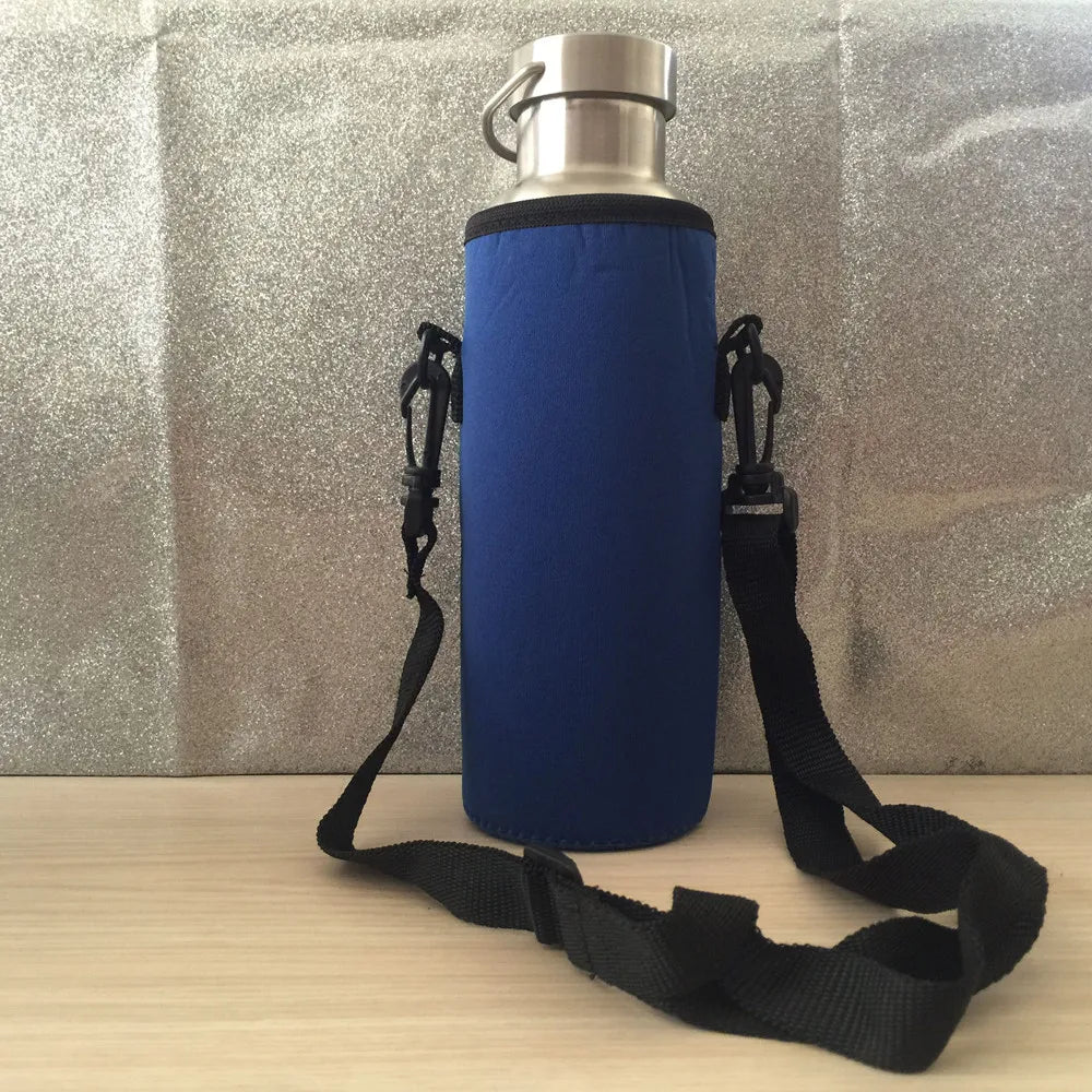 Insulated Neoprene Water Bottle Carrier Bag & Shoulder Strap 1L