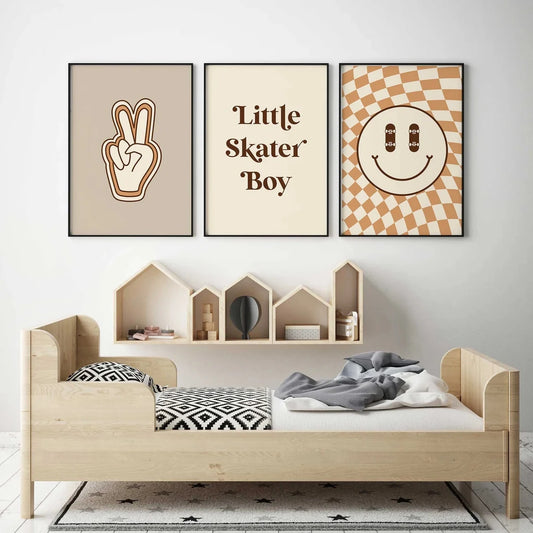 3-Piece Boys Skater Cartoon Canvas Wall Art | Kids Room Decor Canvas Wall Art Set Peaceful Pleasures Health and Wellness G4427-3pcs 30x40cm Metal Framed
