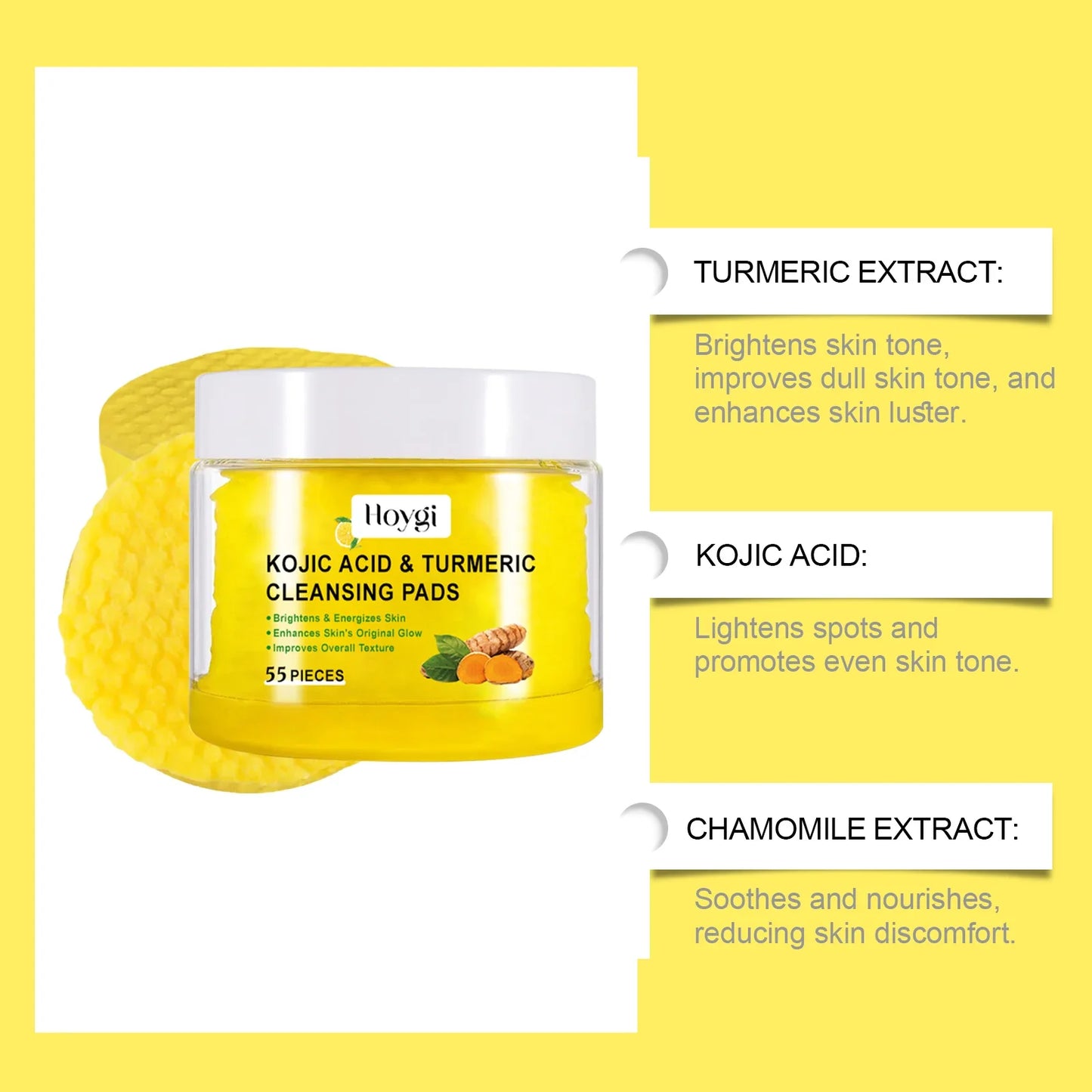 Turmeric Kojic Acid Cleansing Pads – 55pc Pore & Brightening