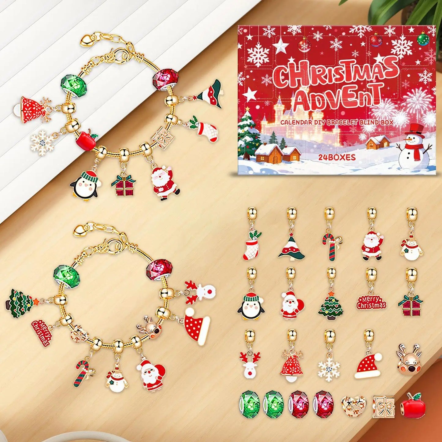24-Day Christmas Advent Calendar Charm Bracelet Kit – Kids & Teens
