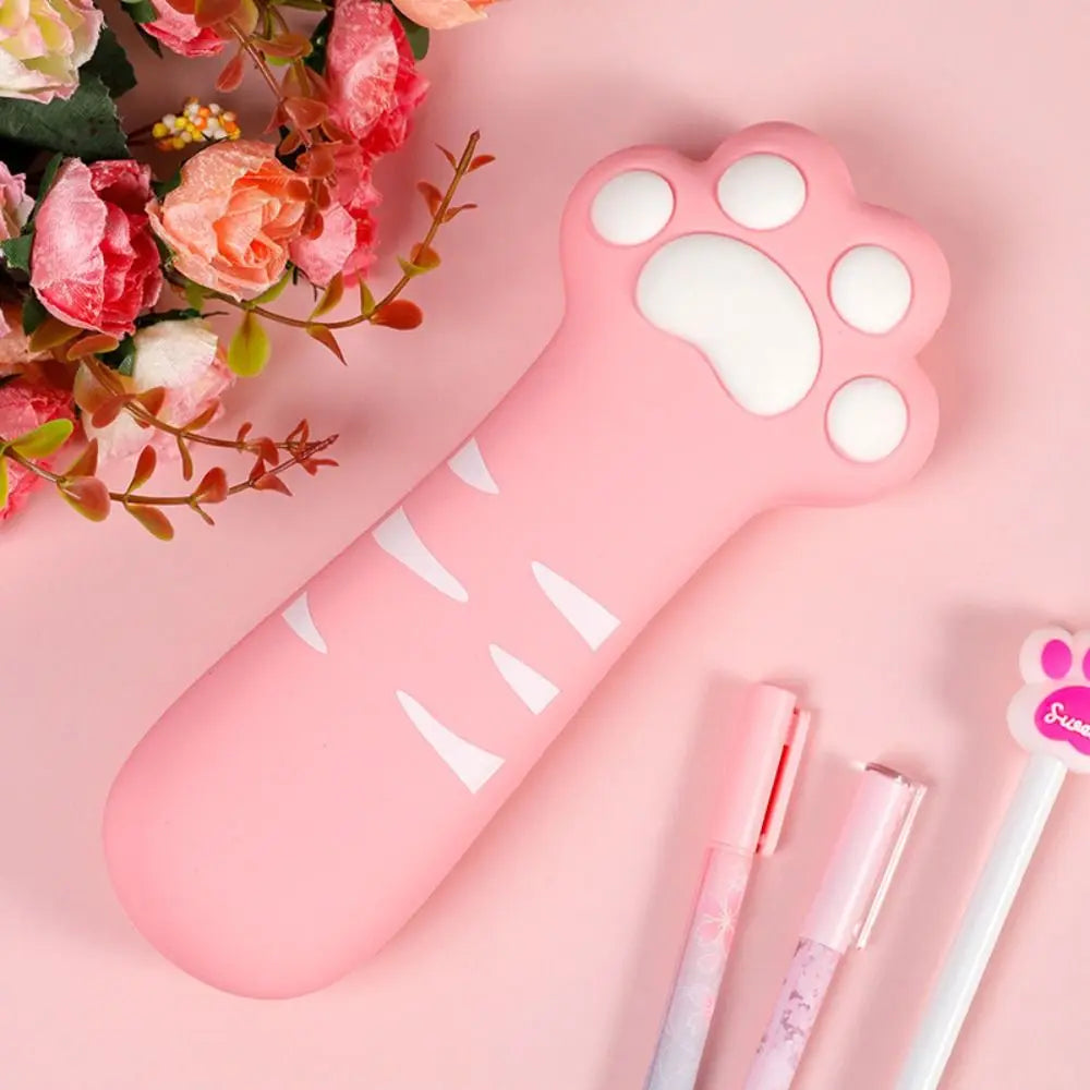 Cartoon Cute Cat Claw Silicone Pencil Case High Appearance Large Capacity Pencil Stationery Boxes Zipper Stationery Pencil Bags Peaceful Pleasures Health and Wellness