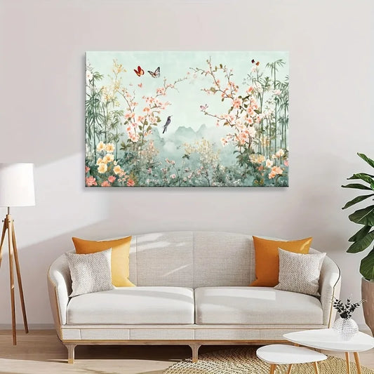 Flower & Bird Vintage Coastal Canvas Wall Art Print | Home Décor Canvas Wall Art Print Peaceful Pleasures Health and Wellness