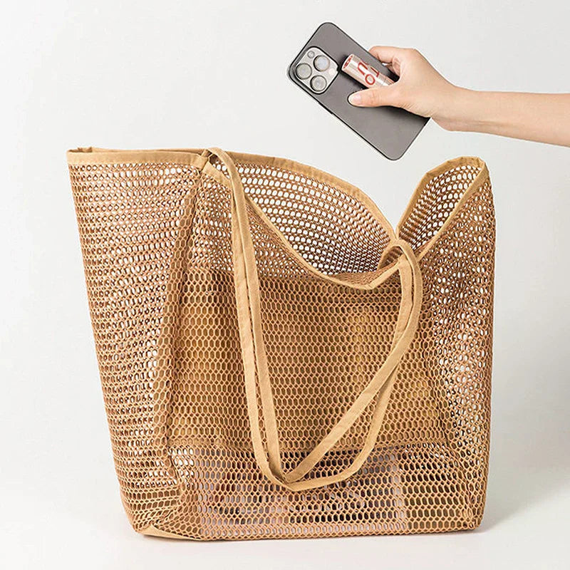Women's Lightweight Mesh Tote Bag – Breathable Summer Shoulder Bag