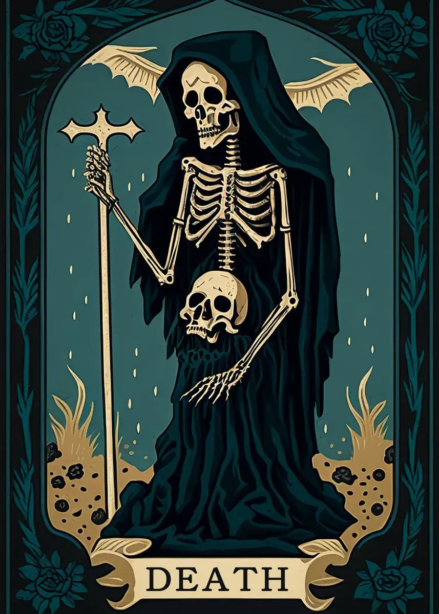 Death Tarot Card Skull Wizard Canvas Wall Art | Gothic Decor