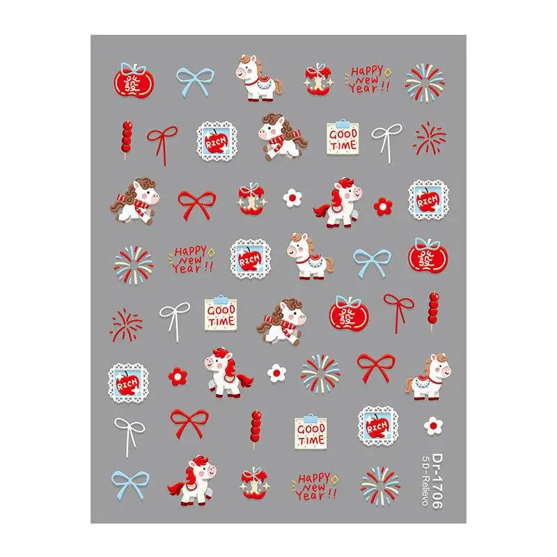 Cute Cartoon Pony Nail Stickers DIY Nail Stickers Nail Decorations Accessories Year Of The Horse Nail Appliques Art Sticker Peaceful Pleasures Health and Wellness A5