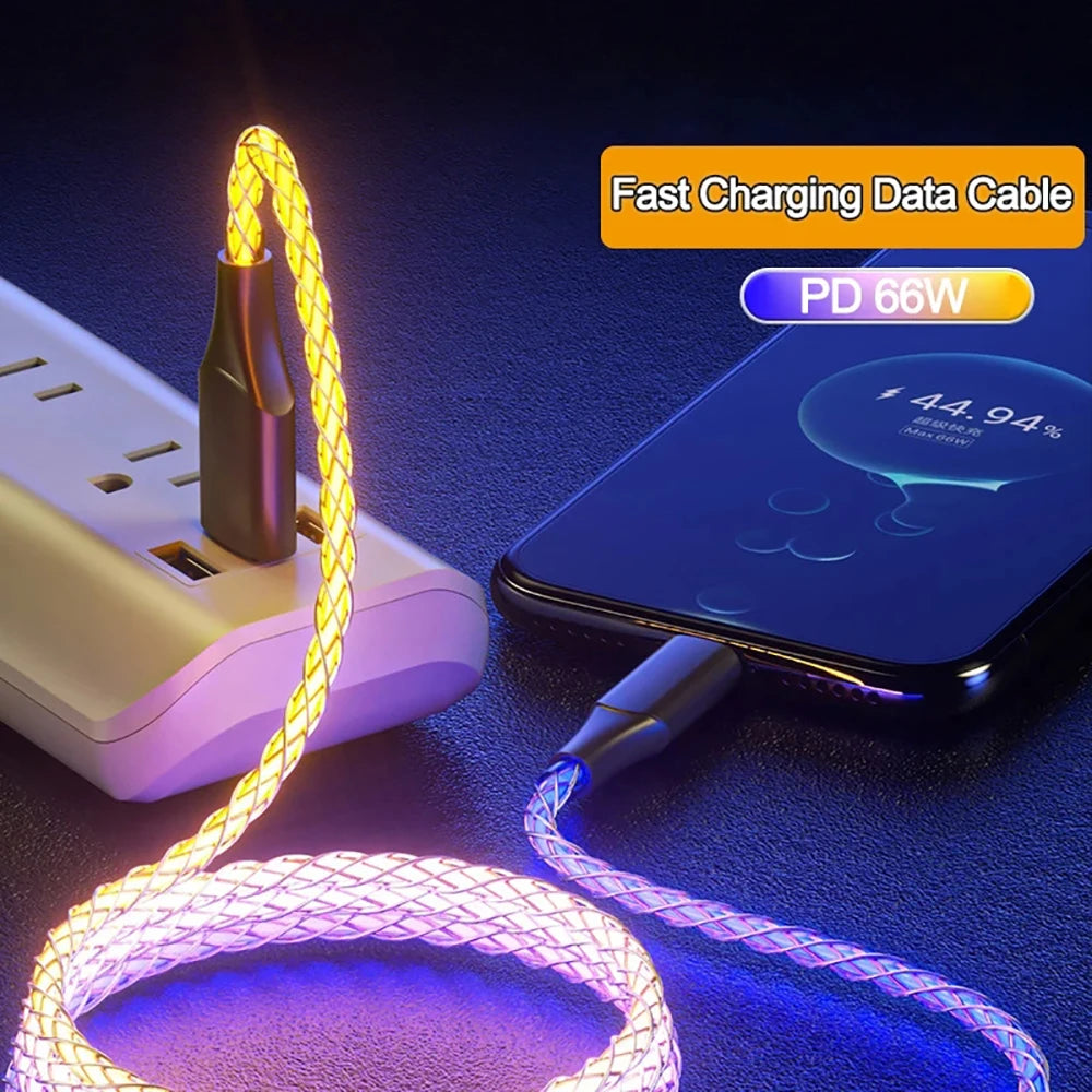 66W 6A RGB Glowing USB-C Fast Charging Cable – iPhone & Samsung