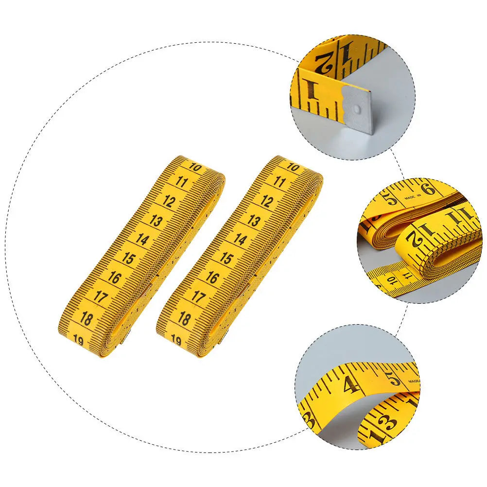 2Pcs Flexible Tape Measure Dual-Sided Soft Portable Tape Measure Body Waistline Sewing Hip Line Measurement Yellow Peaceful Pleasures Health and Wellness