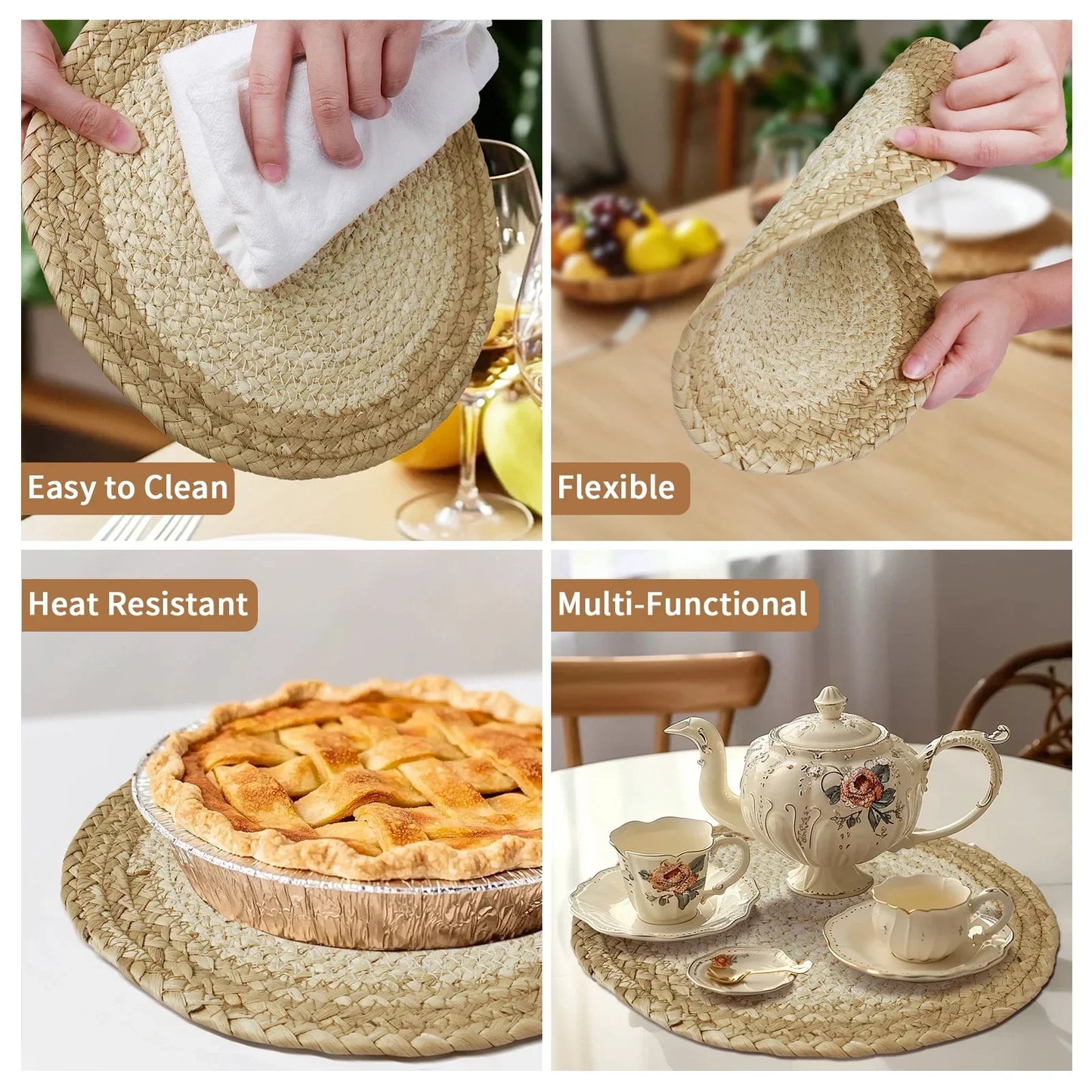 Pot Mats Round Handwoven Rattan Placemats Natural Straw Braided Heat Resistant Table Place Mats For Dining Home Wedding Decor Peaceful Pleasures Health and Wellness