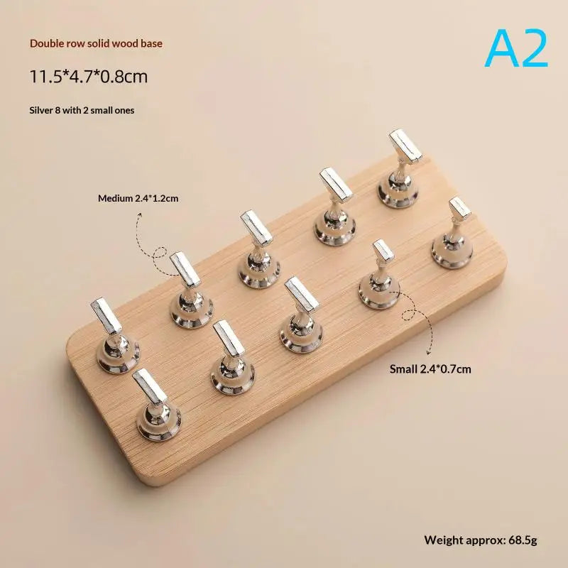 Double Row Magnetic Nail Holder Practice Display Stand UV Gel Polish 10 Chess Wooden Base Showing Shelf Manicure Tool Peaceful Pleasures Health and Wellness A2
