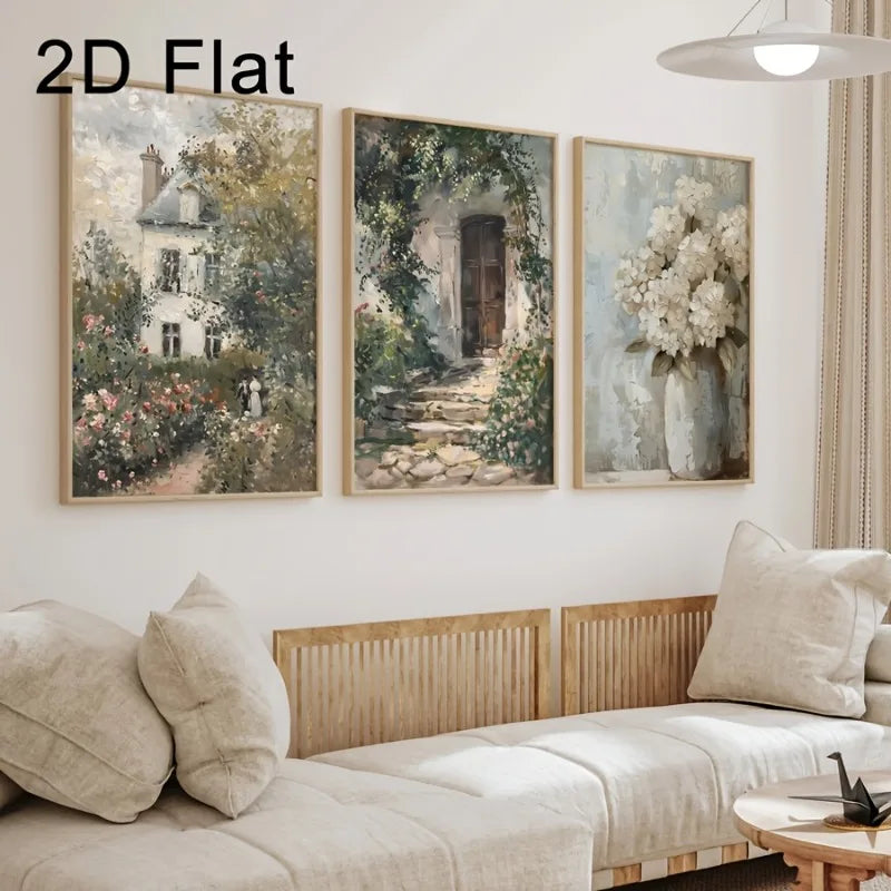 3-Piece Vintage Botanical Floral Canvas Wall Art | Rose Hydrangea Botanical Canvas Print Peaceful Pleasures Health and Wellness
