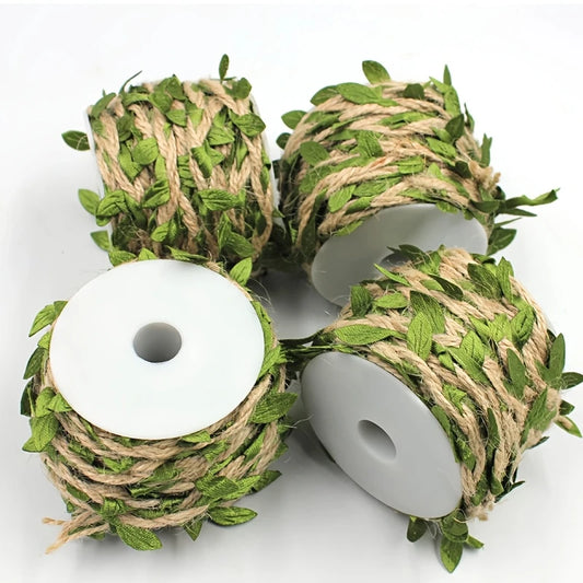 Jute Twine with Green Leaves – Garland Wreath Party Decor Decorative Craft Twine Peaceful Pleasures Health and Wellness
