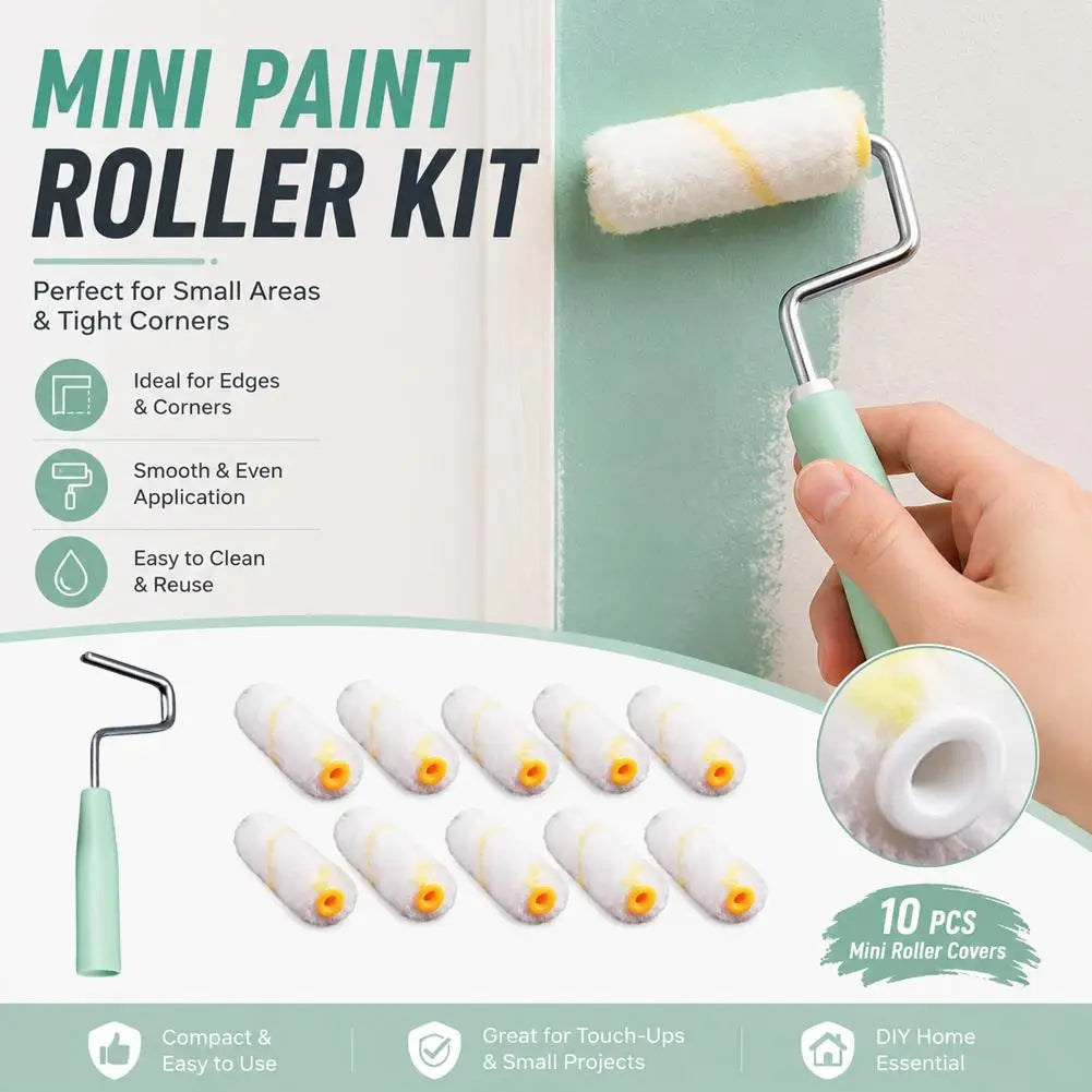 11-Piece Mini Paint Roller Set for Trim, Cabinets & Touch-Ups