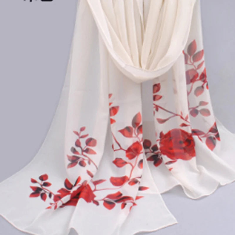 Women Chiffon Scarf Fashion Leisure Butterflies Branch Pattern Long Shawl Versatile Elegant Minimalist Retro Female Scarves Peaceful Pleasures Health and Wellness Branch Beige One Size