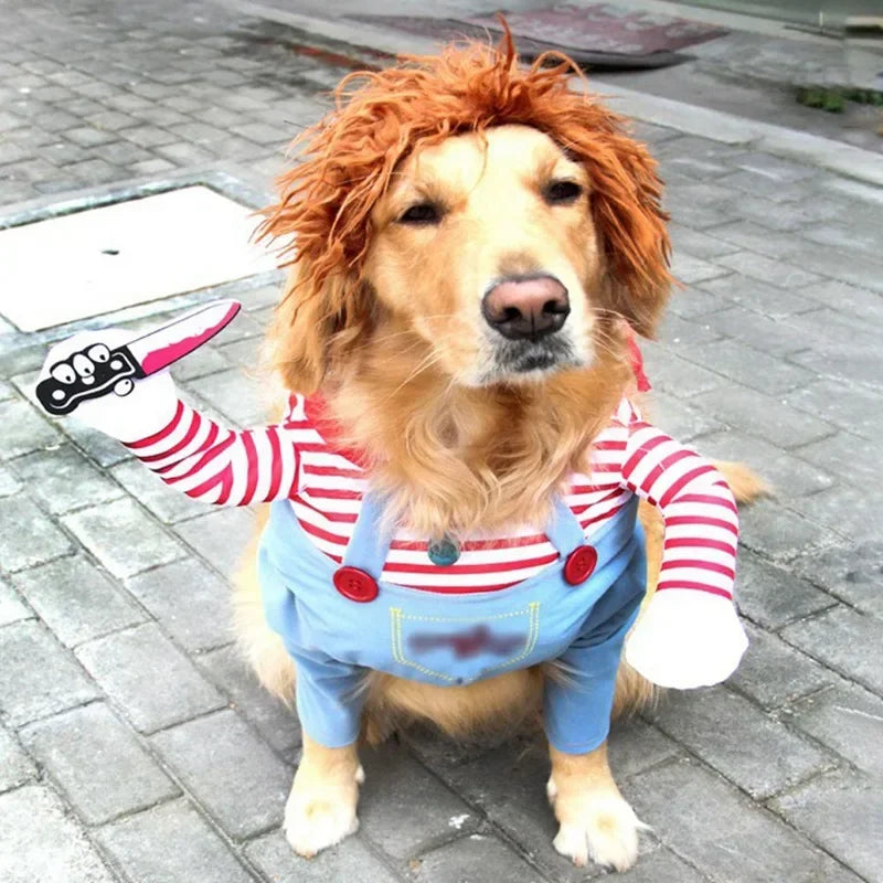 Halloween Deadly Doll Dog Costume – Funny Pet Dress Up Set