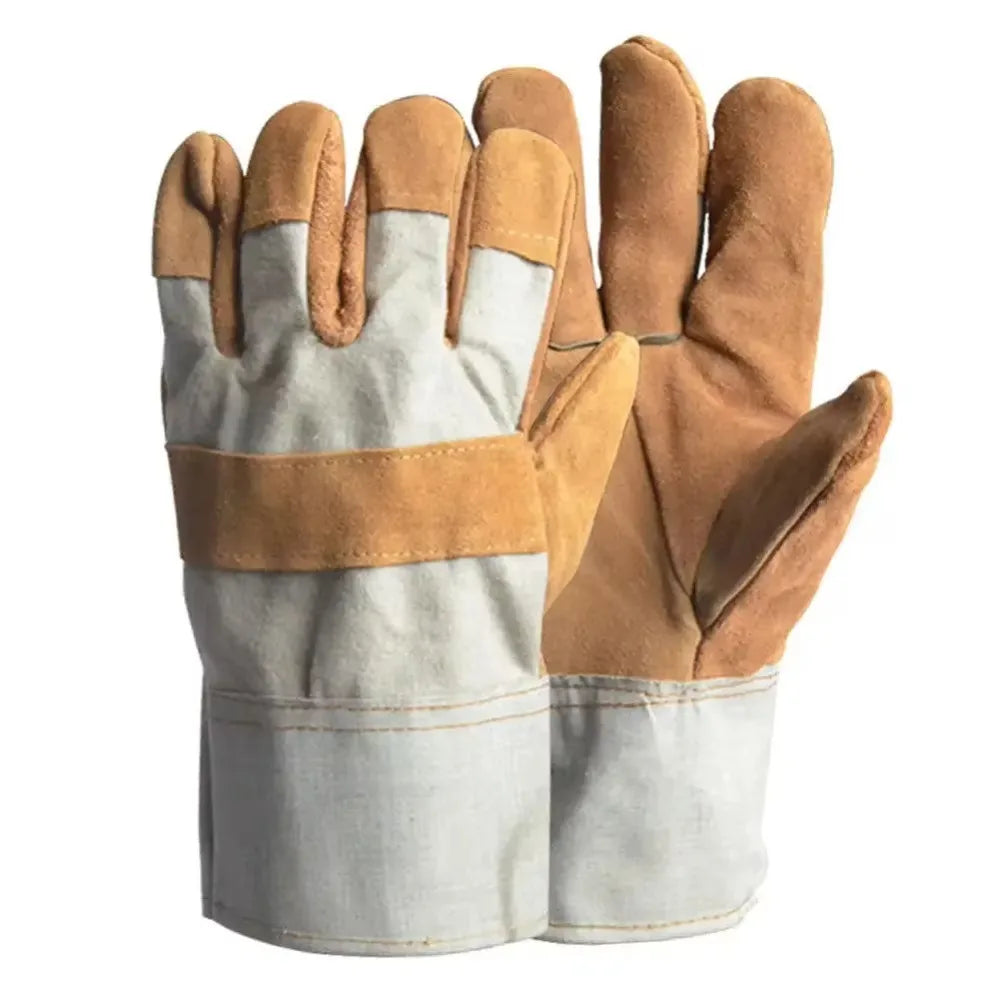 1 Pair Abrasion Resistant Leather Work Gloves Thickened Labor Protection Cowhide Welding Gloves Comfortable Heat Resistant Peaceful Pleasures Health and Wellness Style 1